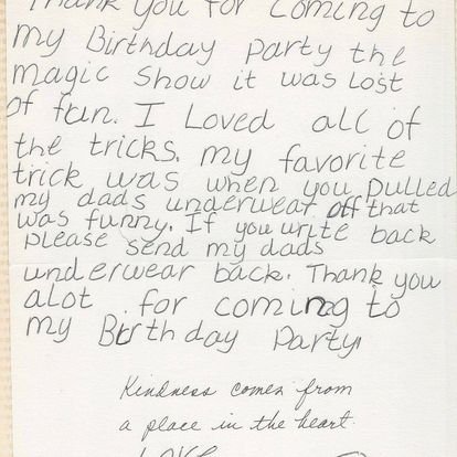 Scan of a handwritten thank‑you card from an event coordinator